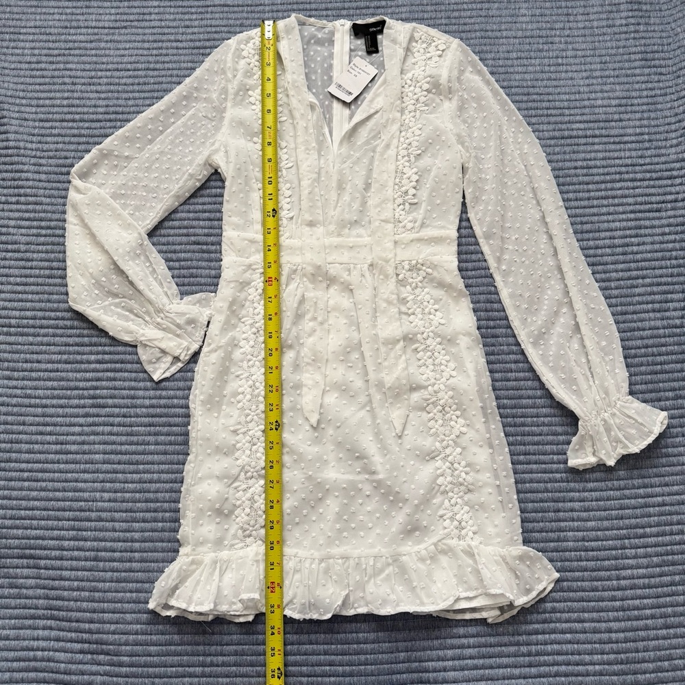 NWT SBerto White Swiss Dot Floral Lace Lined Sheer Long Sleeves Dress Size XS - Picture 7 of 15